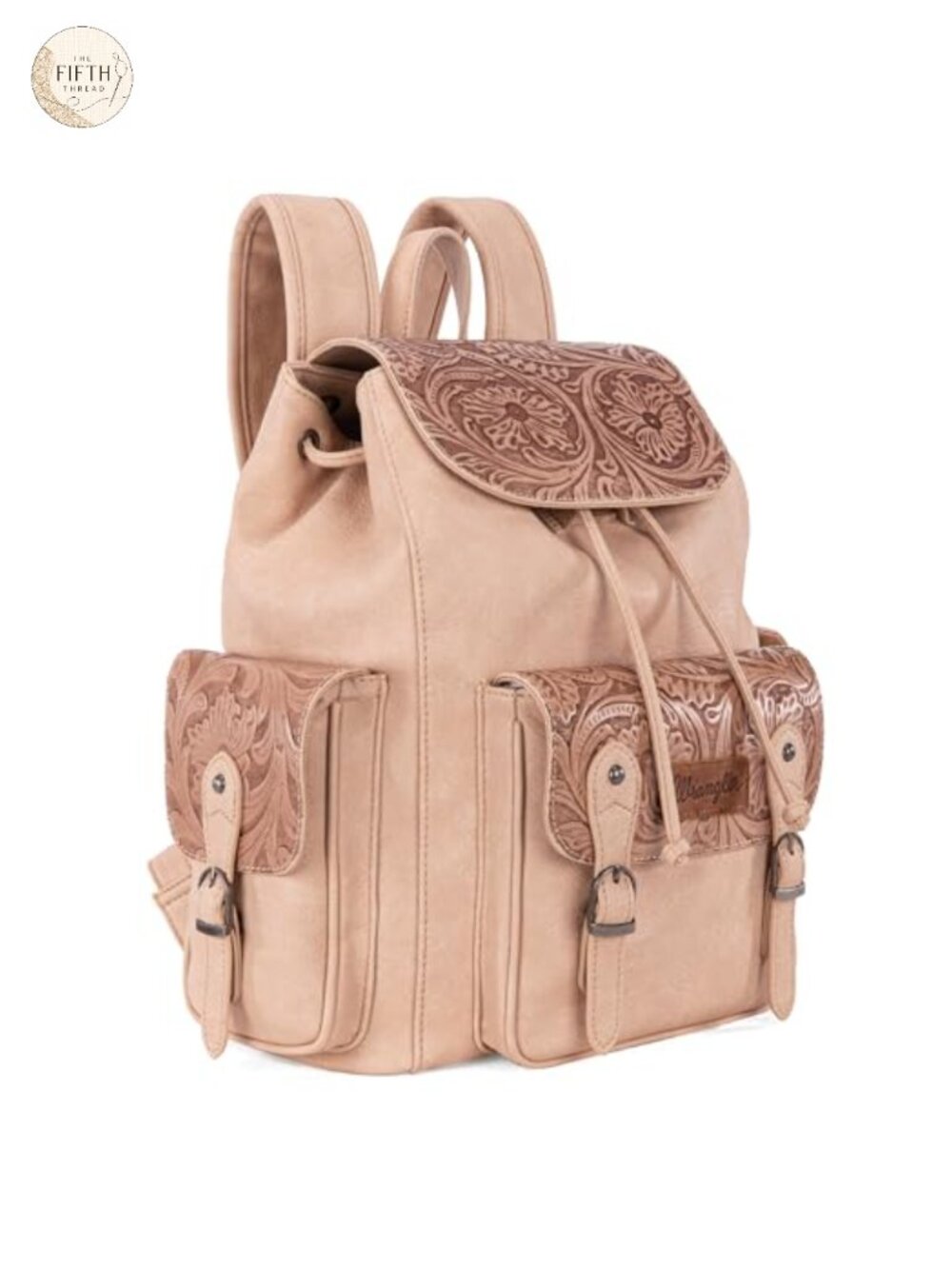 Western Tooled Leather Backpack Purse with Floral Design - Adjustable Straps